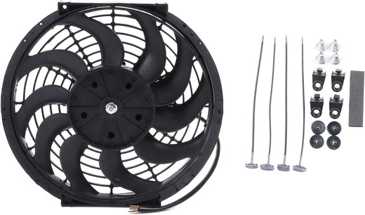 12" Universal Slim Push-Pull Electric Radiator Cooling Fan Mount Kit – Black, 12V - KUDUPARTS