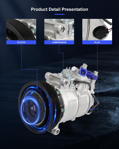 AC Compressor with Clutch – Fits Audi Q5 3.2L (2009-2012) & S4 3.0L (2010-2012) – Rapid Cooling, 6 Grooves