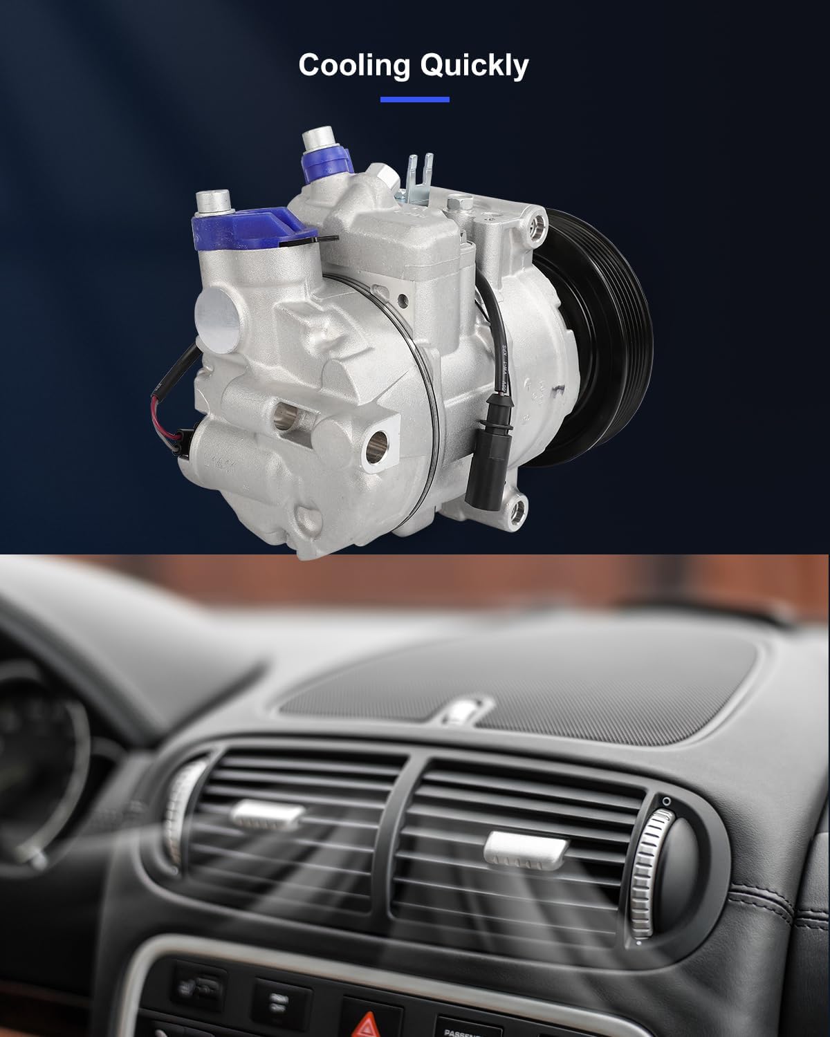 AC Compressor with Clutch – Fits Audi Q5 3.2L (2009-2012) & S4 3.0L (2010-2012) – Rapid Cooling, 6 Grooves - KUDUPARTS