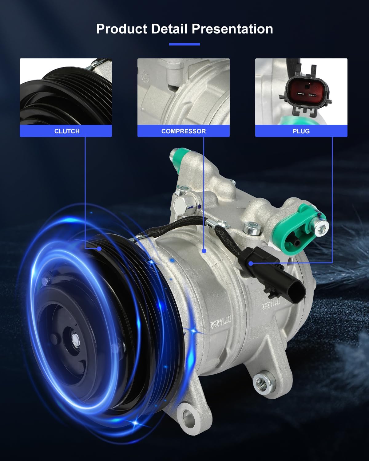 AC Compressor Fast Cooling 6 Grooves Fit for Jeep Grand Cherokee 1999-2004 | Air Conditioning Compressor 10PA17E - KUDUPARTS