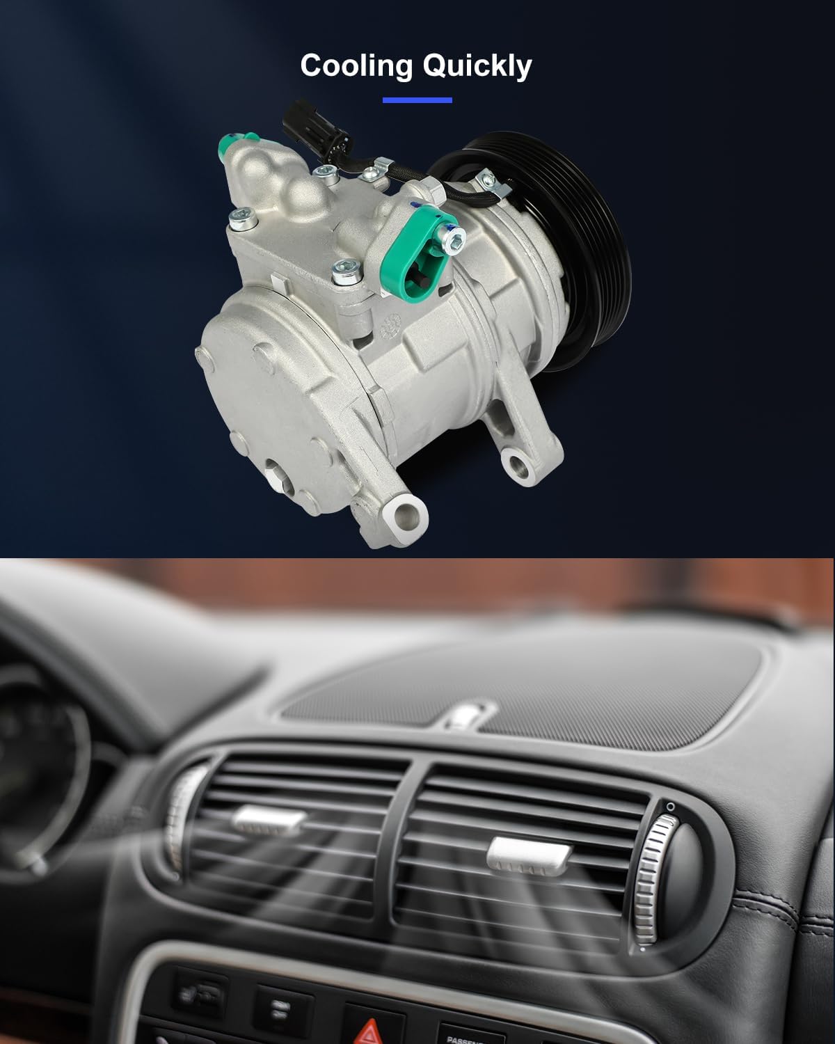AC Compressor Fast Cooling 6 Grooves Fit for Jeep Grand Cherokee 1999-2004 | Air Conditioning Compressor 10PA17E - KUDUPARTS