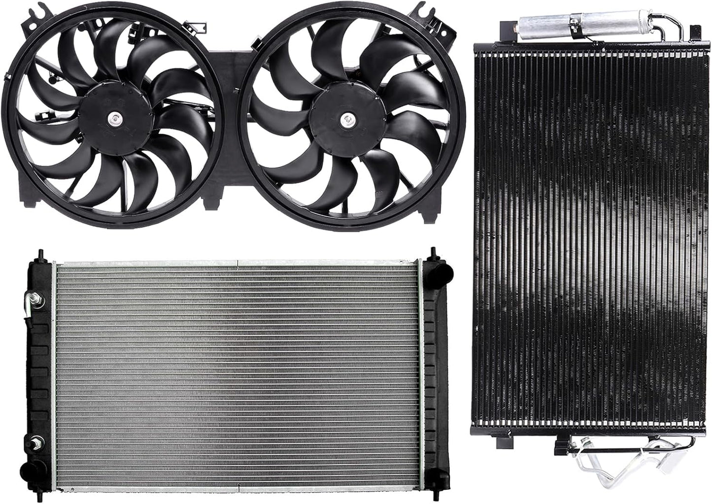 620-453 Cooling Fan + 2988 Radiator + 3639 Condenser Kit Compatible with Nissan Altima 2007-2013