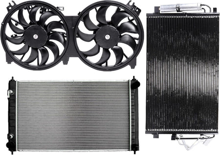 620-453 Cooling Fan + 2988 Radiator + 3639 Condenser Kit Compatible with Nissan Altima 2007-2013 - KUDUPARTS