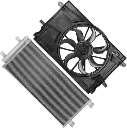 2017-2019 Chevrolet Cruze 1.4L Radiator Cooling Fan Assembly Replacement (Condenser 30033, 624140, 39013323, GM3115303)
