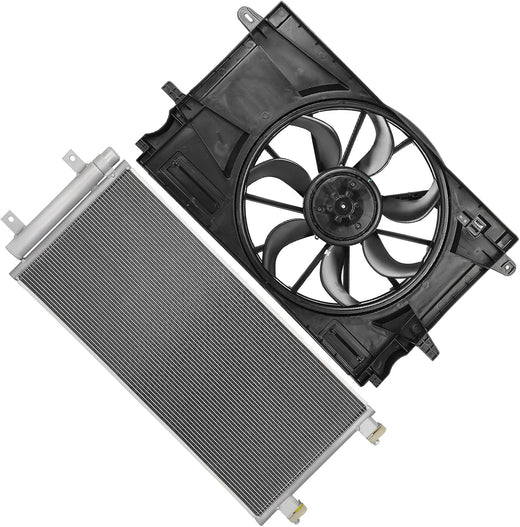 2017-2019 Chevrolet Cruze 1.4L Radiator Cooling Fan Assembly Replacement (Condenser 30033, 624140, 39013323, GM3115303) - KUDUPARTS