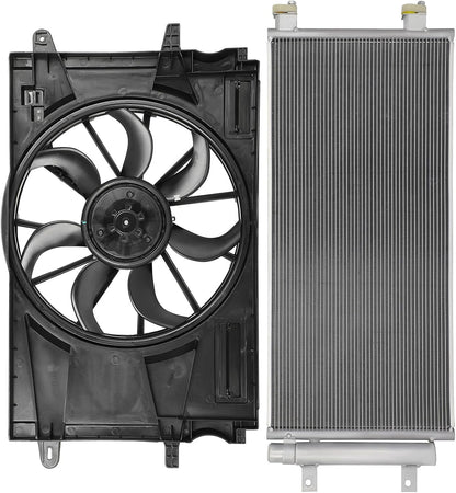 2017-2019 Chevrolet Cruze 1.4L Radiator Cooling Fan Assembly Replacement (Condenser 30033, 624140, 39013323, GM3115303)
