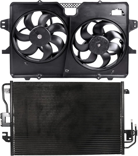 621-038 Cooling Fan + 3675 Condenser Combo for 2008-2012 Ford Escape, 2008-2011 Mazda Tribute & Mercury Mariner - KUDUPARTS