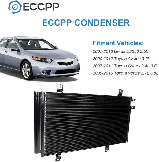 Condenser & Receiver Drier Fit 2007-2012 Lexus ES350 3.5L, 2005-2012 Toyota Avalon 3.5L, 2007-2009 Camry 2.4L, 2010-2011 Camry 2.5L - KUDUPARTS