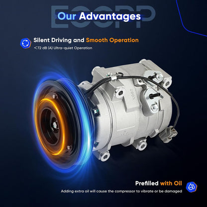 AC Compressor 10S20C | Rapid Cooling | Compatible with Acura MDX 3.5L (2003-2006), Honda Accord, Odyssey, Pilot, Ridgeline 3.0L/3.5L (2003-2008)