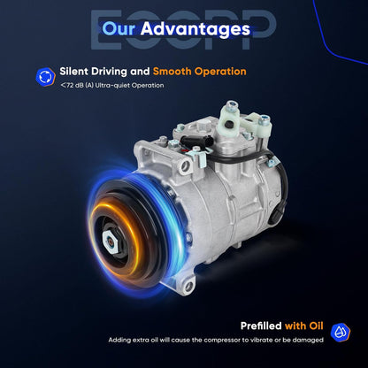 A/C Compressor with Clutch – Compatible with Mercedes-Benz C230, C280, C350, E300, E350, GLK300 (2008-2012)