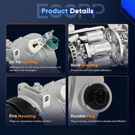 2007-2014 Chrysler 200, Sebring, Dodge Avenger, Journey 2.4L A/C Compressor Pump (6SEU16C) - KUDUPARTS