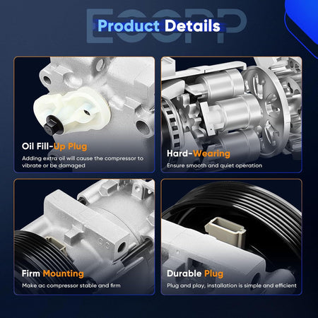 AC Compressor with Clutch | Compatible with Ford F-150, F-250, F-350 & F-53 Motorhome 1990-1995 | 4.9L 7.5L - KUDUPARTS
