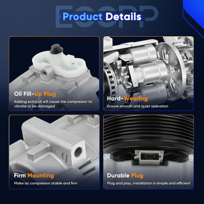 A/C Compressor with Clutch – Compatible with Ford Focus 2.0L, 2.3L, 2.5L (2003-2007)