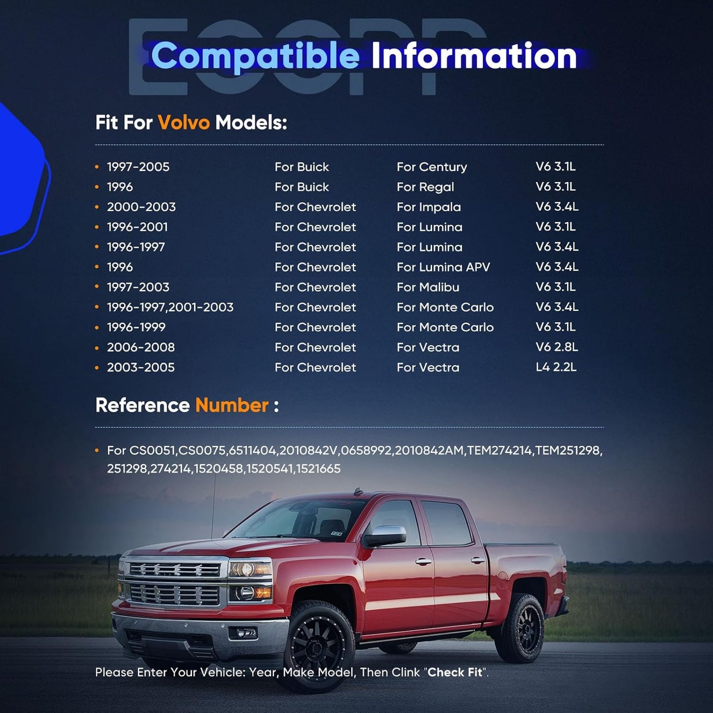 AC Compressor Compatible with Chevrolet Impala 3.4L (2002-2003) & Pontiac Grand Prix 3.1L (1996-2003)