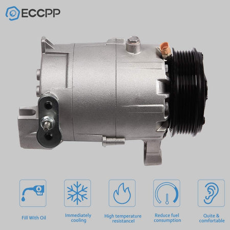 AC Compressor with Clutch for Chevrolet Impala, Malibu, Monte Carlo & Pontiac G6 3.5L 3.9L 2006-2011 – Fast Cooling, 6 Grooves - KUDUPARTS