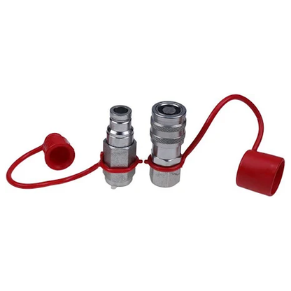Flat Face Hydraulic Couplers/Quick Connect Couplings Set with Dust Caps 3/8" NPT x 1/2" Body