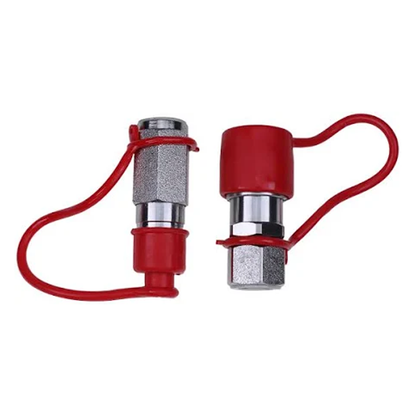 Flat Face Hydraulic Couplers/Quick Connect Couplings Set with Dust Caps 3/8" NPT x 1/2" Body