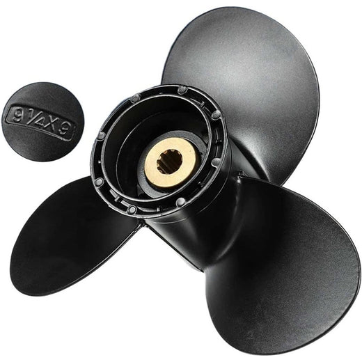 Outboard Propeller 58100-93723-019 for Suzuki 8-20Hp 9 1/4 X 9 Aluminum Al X4P2 Alloy 3 Blade Black 10 Spline Tooth R Rotation - KUDUPARTS