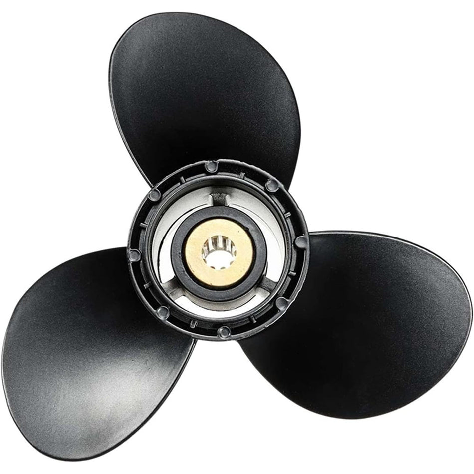 Outboard Propeller 58100-93723-019 for Suzuki 8-20Hp 9 1/4 X 9 Aluminum Al X4P2 Alloy 3 Blade Black 10 Spline Tooth R Rotation