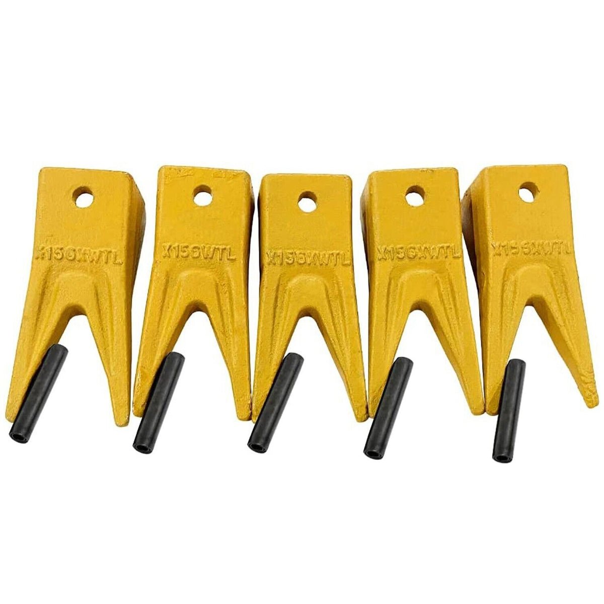 5 Set X156WT Twin Tiger Bucket Tooth & 156LPN Long Pin for Hensley Style Skid Steer and Mini Excavator 156 - KUDUPARTS