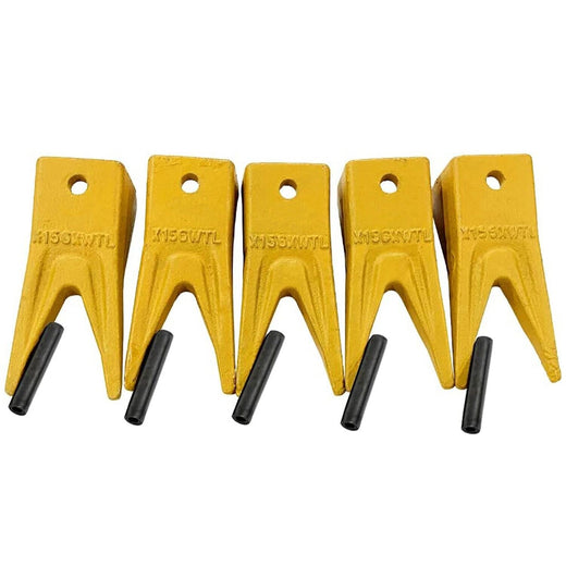 5 Set X156WT Twin Tiger Bucket Tooth & 156LPN Long Pin for Hensley Style Skid Steer and Mini Excavator 156 - KUDUPARTS