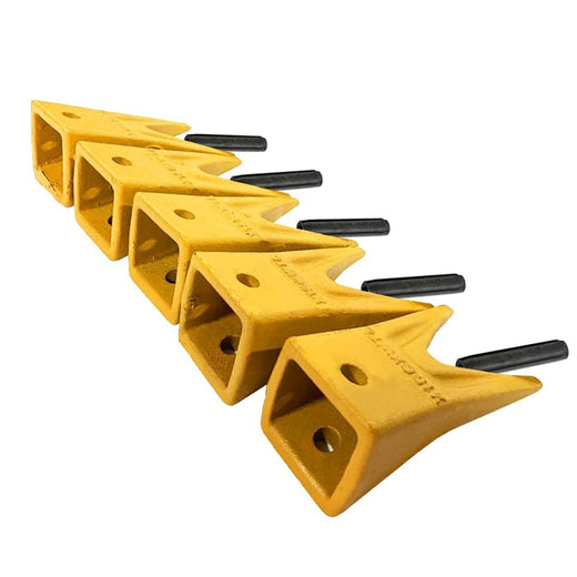 5 Set X156WT Twin Tiger Bucket Tooth & 156LPN Long Pin for Hensley Style Skid Steer and Mini Excavator 156 - KUDUPARTS