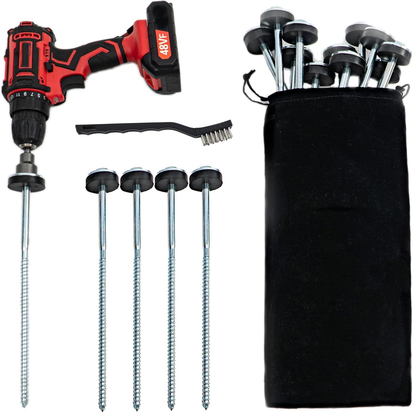 8 Pieces 12" Drillable Tent Stake With 17MM Hex Drill Adapter And Storage Bag