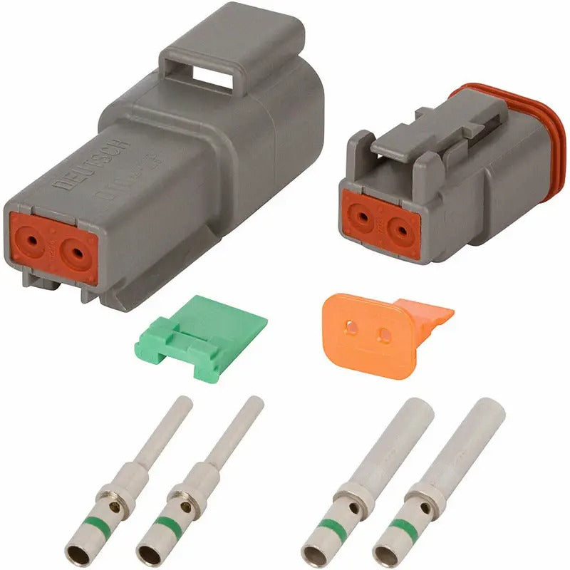 Deutsch DT 2-Pin Gray Connector Kit With 14 AWG Solid Contacts - KUDUPARTS