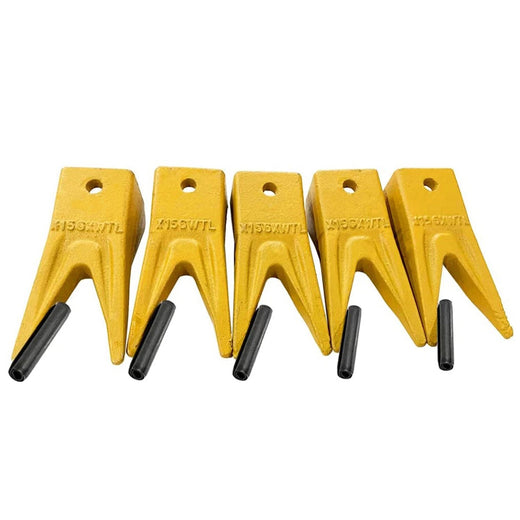 5 Set X156WT Twin Tiger Bucket Tooth & 156LPN Long Pin for Hensley Style Skid Steer and Mini Excavator 156 - KUDUPARTS