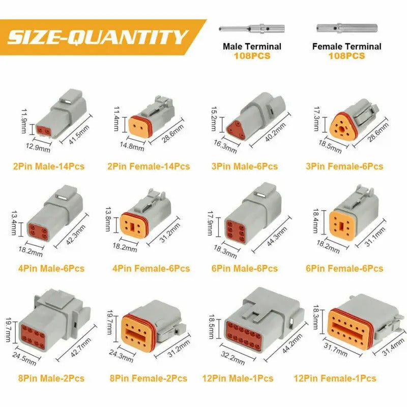 400 Pcs Deutsch DT Connector Plug Kit for 14-16 AWG Stamped Contacts Kit - KUDUPARTS
