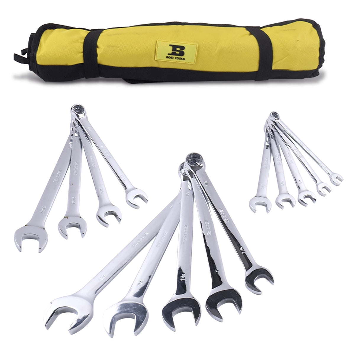 14 Pieces SAE Combination Wrench Set (3/8" to 1-1/4") with Roll-Up Storage Pouch - KUDUPARTS