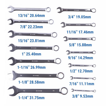 14 Pieces SAE Combination Wrench Set (3/8" to 1-1/4") with Roll-Up Storage Pouch