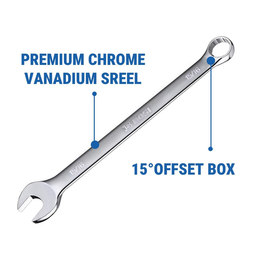 14 Pieces SAE Combination Wrench Set (3/8" to 1-1/4") with Roll-Up Storage Pouch - KUDUPARTS