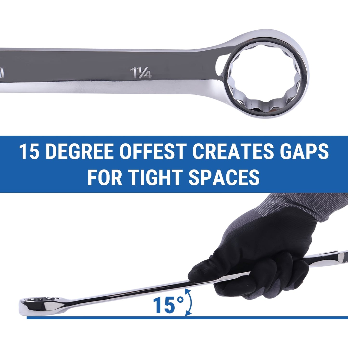 14 Pieces SAE Combination Wrench Set (3/8" to 1-1/4") with Roll-Up Storage Pouch