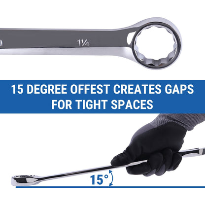 14 Pieces SAE Combination Wrench Set (3/8" to 1-1/4") with Roll-Up Storage Pouch