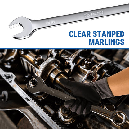 14 Pieces SAE Combination Wrench Set (3/8" to 1-1/4") with Roll-Up Storage Pouch