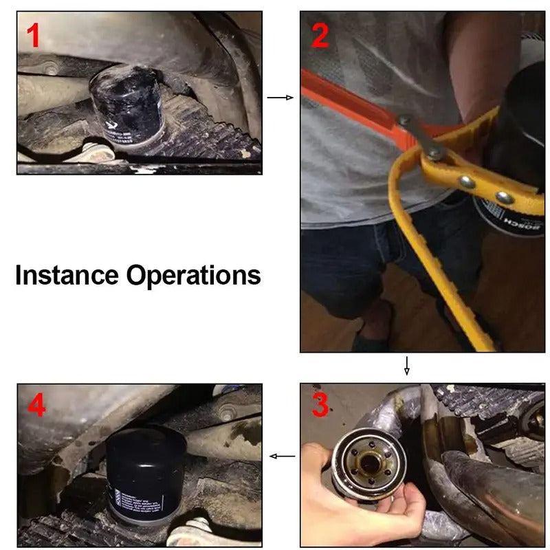 6.3" (160mm) Capacity Multi-Purpose Belt Strap Wrench 23" (585mm) Length Adjustable Strap and 12" (300mm) Steel Handle - KUDUPARTS