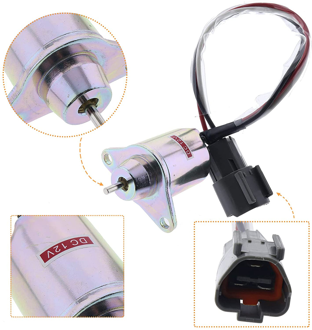 12V Fuel Shutoff Solenoid M810324 for John Deere 17D 17G 26G 27D 35D 50D 110 790 3120 4105 2025R 2032R 3032E Yanmar 119233-77932 Synchro Woodward 1503ES-12S5SUC12S - KUDUPARTS