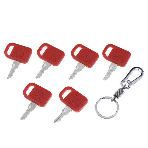 6X Ignition Keys with Key Chain #T209428 KV13427 Compatible with John Deere Skid Steer Heavy Equipment 240 250 260 270 325 328 332 318G 324E 332G and Columbia Pack Cart - KUDUPARTS